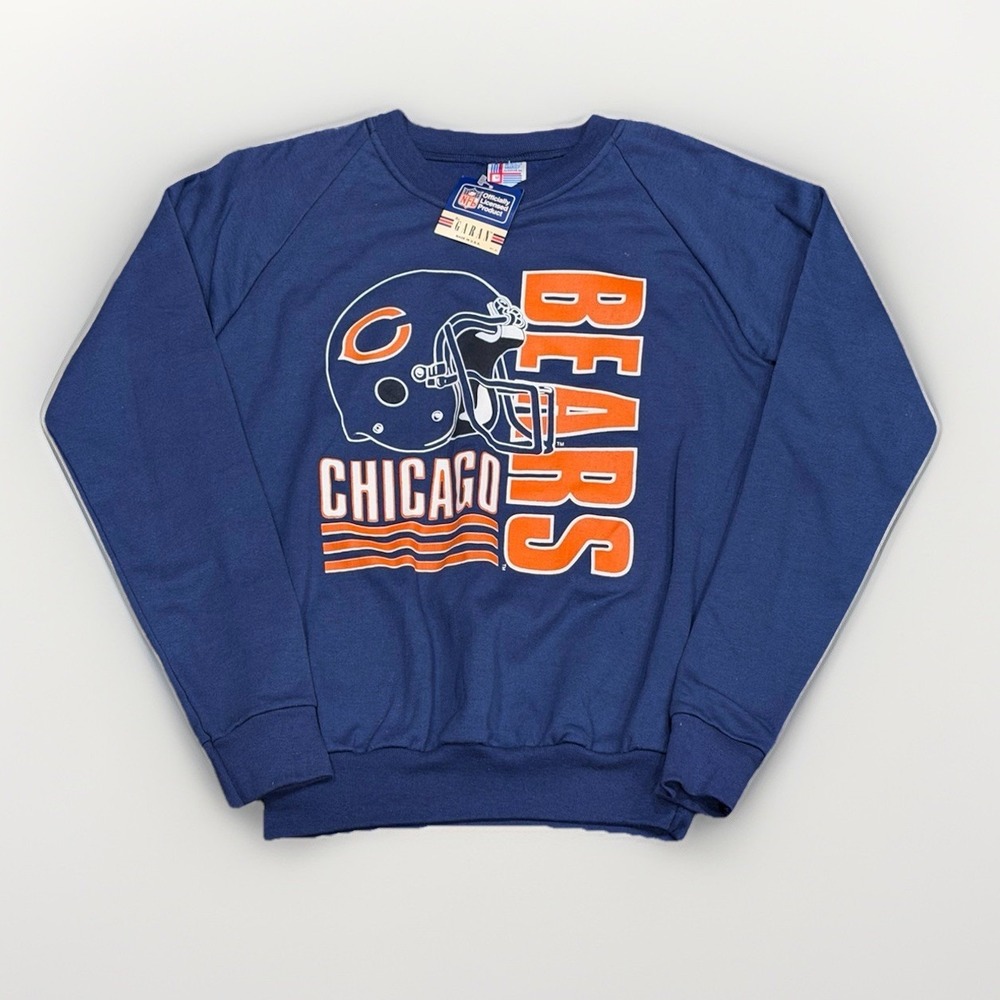 NWT Vtg 80s GARAN NFL Chicago Bears Graphic Crewneck Sweatshirt Navy Blue Size M